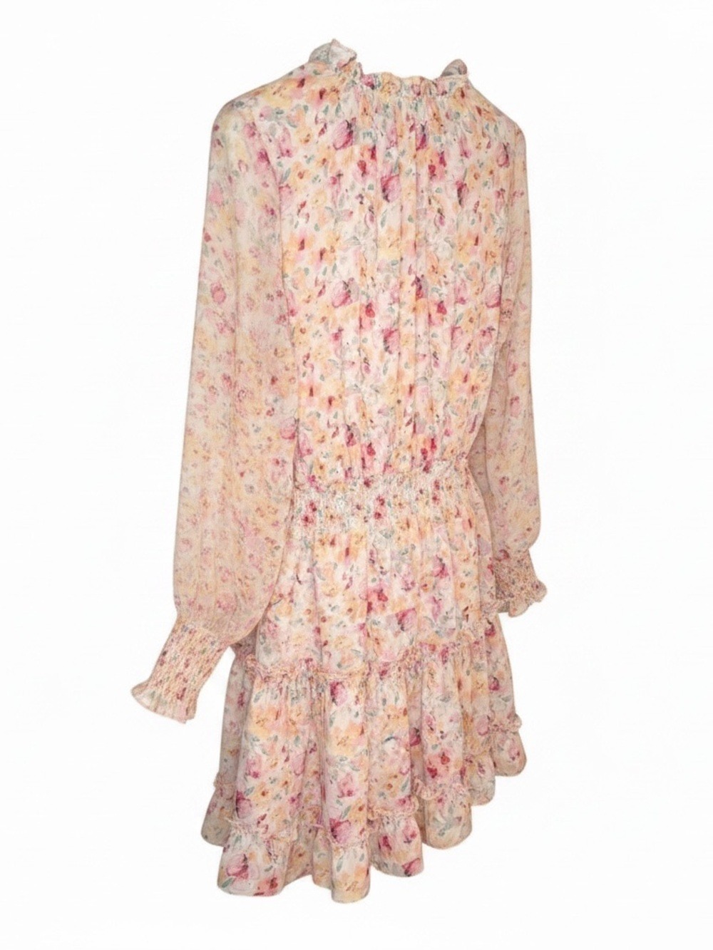 Vanilla Yellow Floral Mini Dress Long Sleeve Mock Neck Cream - Picture 3 of 11